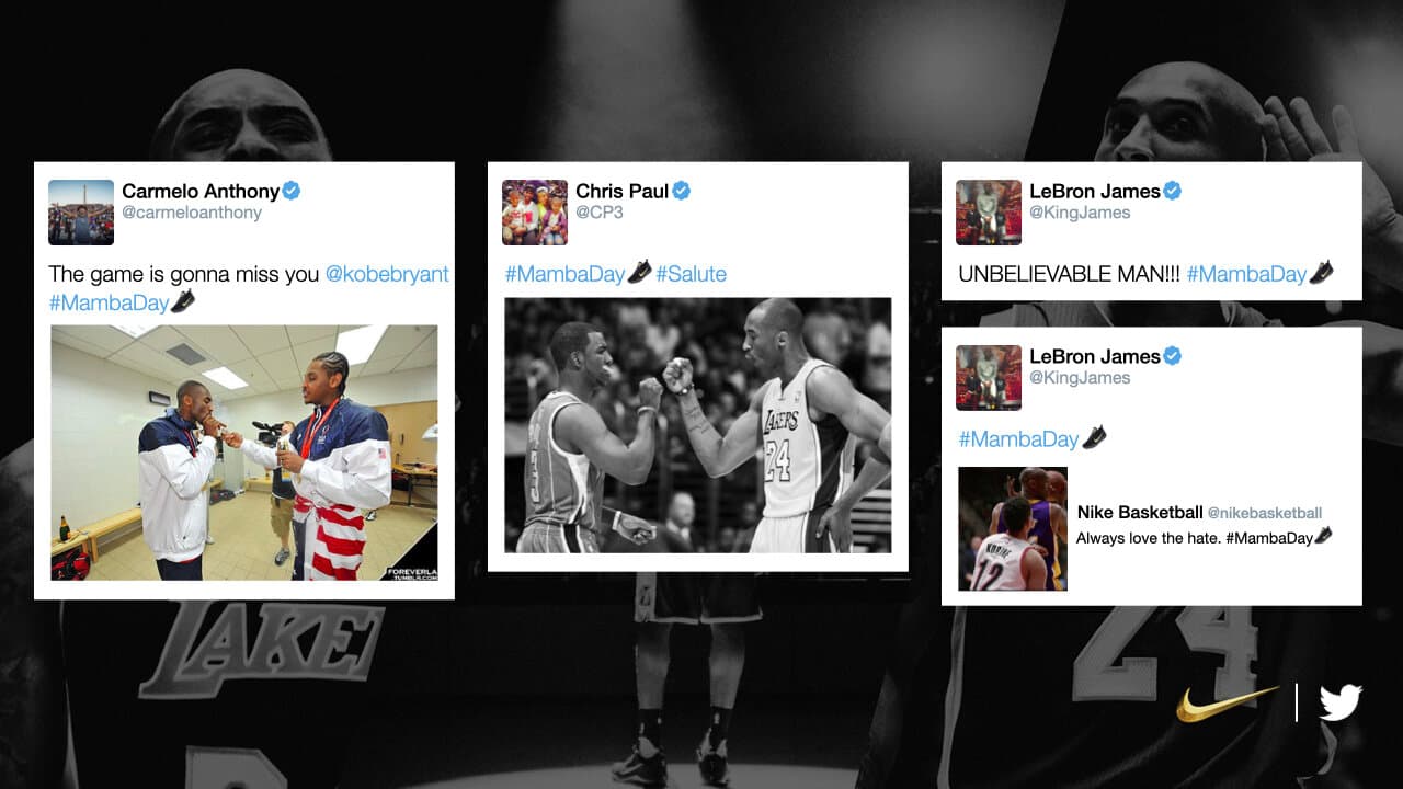 LeBron James, CP3, and Carmelo Anthony tweeting #MambaDay