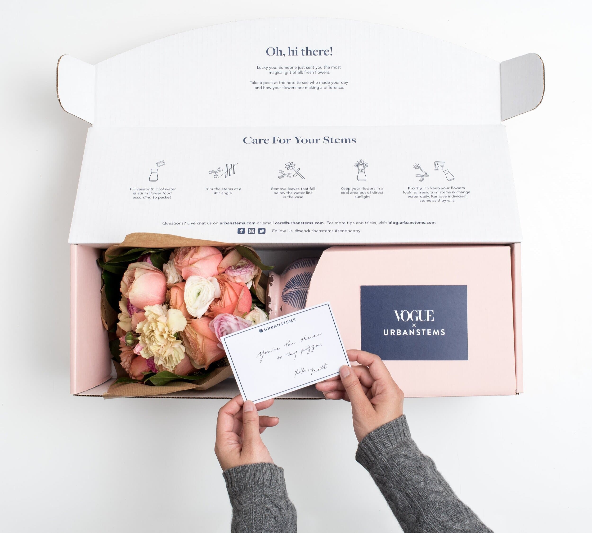 UrbanStems FedEx packaging — Vogue x UrbanStems collab